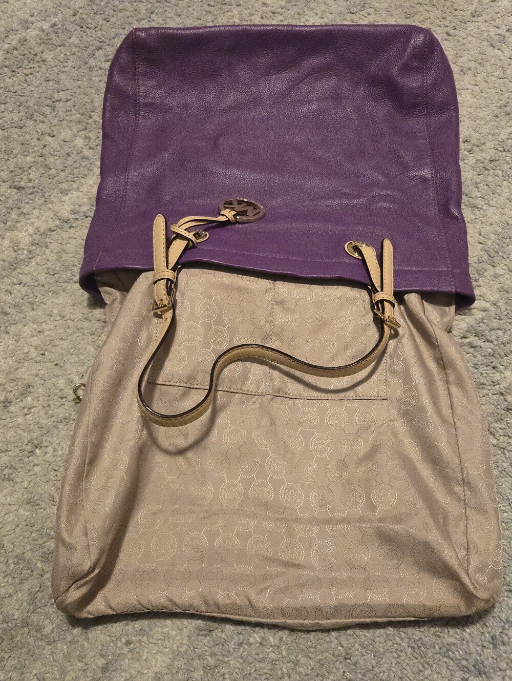 Michael Kors Purple Pebbled Leather Tote Bag Shoulder Purse MK Charm Large - Picture 10 of 11